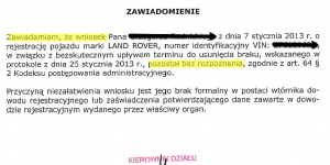 dowód rejestracyjny zgubiene i odmowa rejestracji