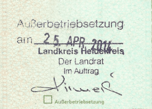 Wyrejestrowanie pojazdu w Niemczech - pieczątka