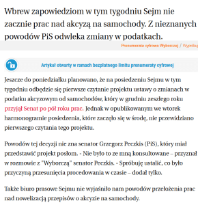 Sejm zrezygnował ze zmiany stawki akcyzy na samochody w 2017 (gazeta.pl)